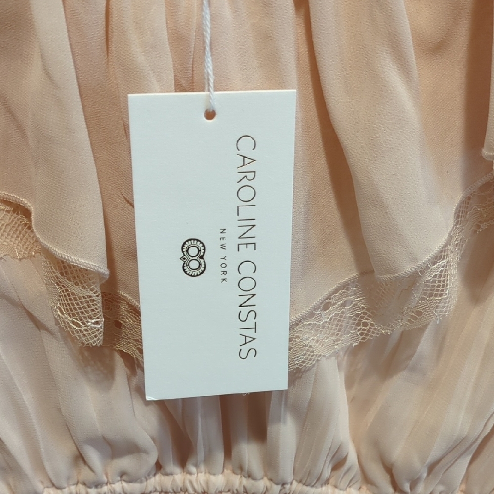 NWT Caroline Constas Peach Cream Ruffle Peplum Lace Blouse Medium Romantic Boho - Picture 3 of 9